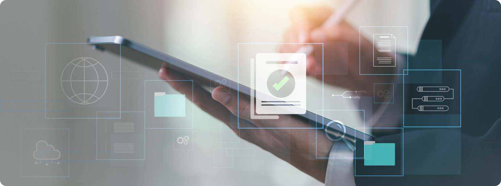 Εικόνα φόντου, με κάποιον που κρατάει ένα tablet